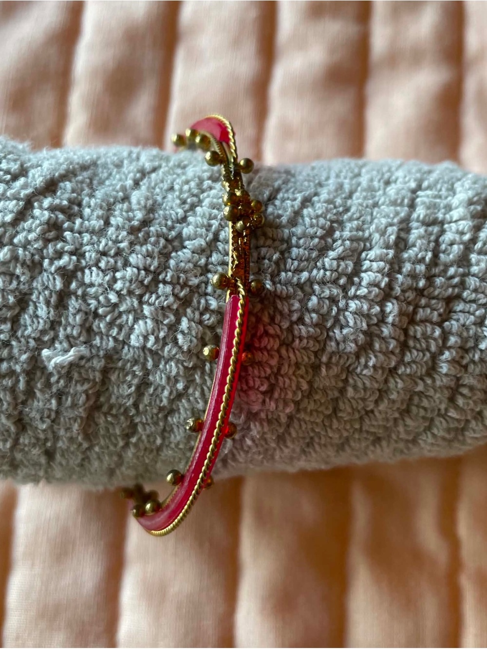Gold-Tone Pink Enamel Decorative Bangle Bracelet